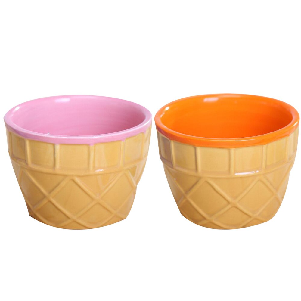 2pcs Ceramic Ice Cream Bowl Lovely Dessert Bowl Ice Cream Cups DIY Snack Bowl for Home and Hotel