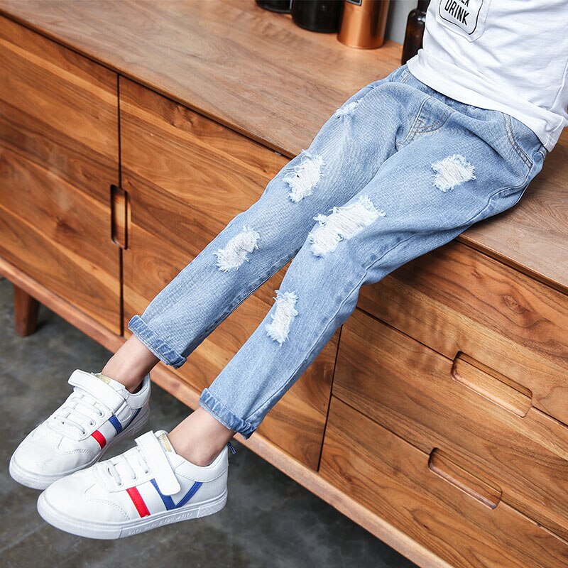 Girls Hole Jeans Baby Kids Solid Denim Pants for Baby Kids Clothes Straight Girls Trousers for 6 8 10 12 Years Vestidos