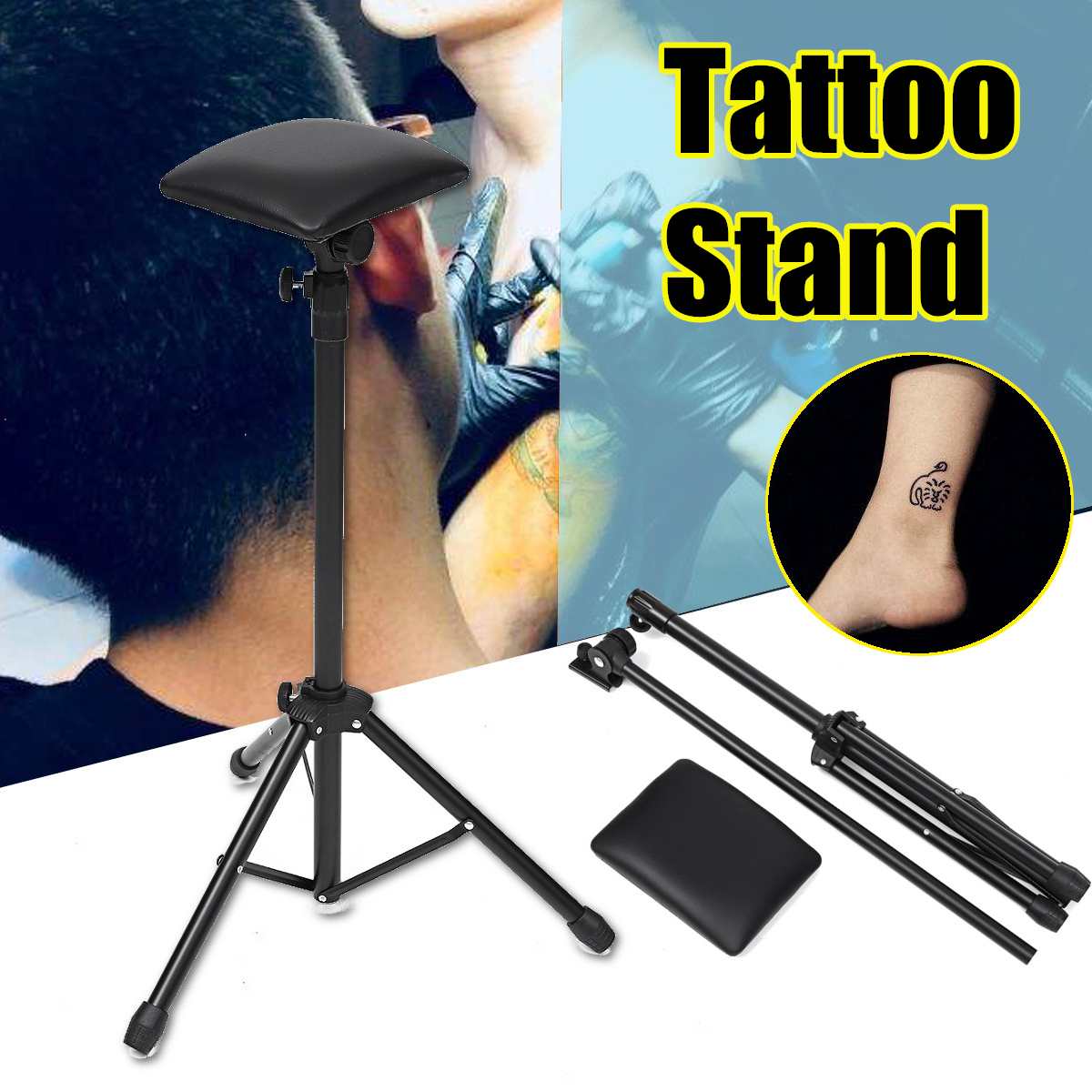 Bærbar jern tatovering armlænestøtte fuldt justerbar stol til tatoveringsstudio arbejdsforsyning seng skammel