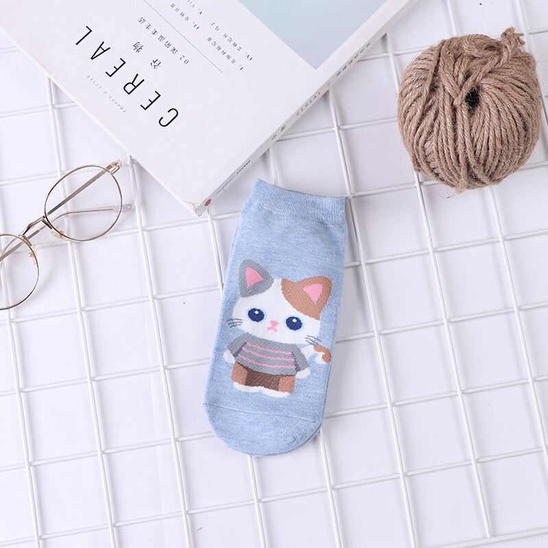 1 Pair / 5 Pairs Ladies Socks Kawaii Kitten Pattern Socks Personality Fun Pattern Socks Cute Animal Series Girl Socks: Blue