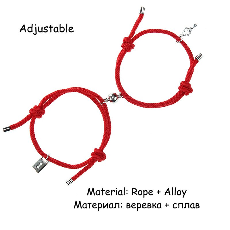 Mode Key Lock Metaallegering Paar Armband Magneet Attractie Beste Vriend Verstelbare Touw Armbanden Voor Vrouwen Mannen Sieraden