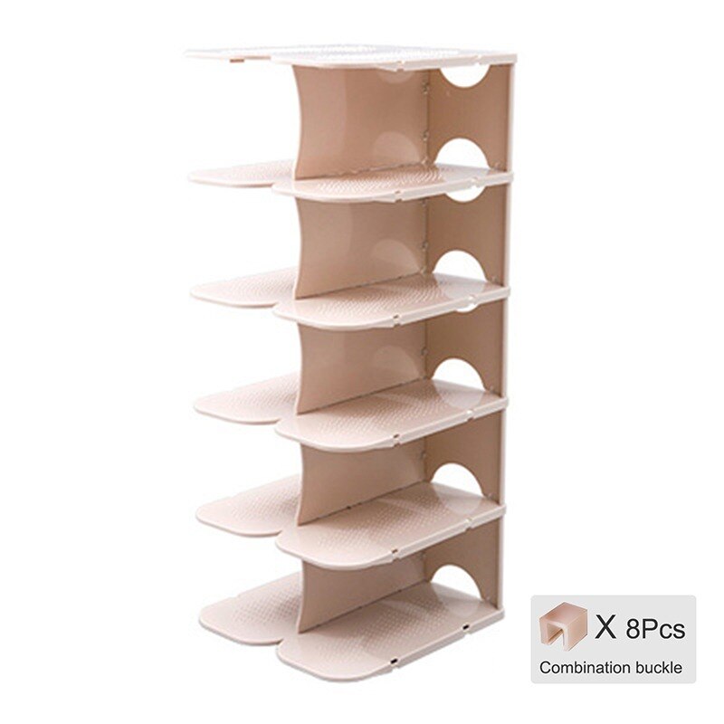 DIY Assembly 6 Layers Stackable Shoe Organizer Shoe Shelf Shoe Rack Stand Space Saving Shoe Hanger Shoe Box Cabinet: Khaki 24x26.8x79.2cm