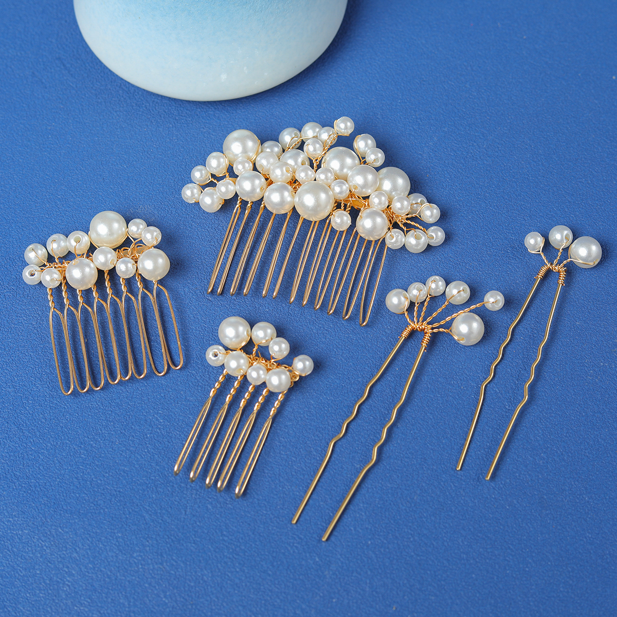 Peines de pelo con perlas de imitación para mujer, 5 piezas, pinzas para la horquilla, accesorios para el cabello de boda, diademas hechas a mano: Default Title