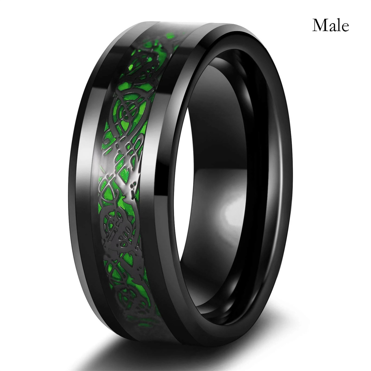 Anillos de pareja de románticos para mujer, anillo de circón con diamantes de imitación azules y corazón, anillo de dragón celta de acero inoxidable para hombre, joyería de boda: 6 / YELLOW