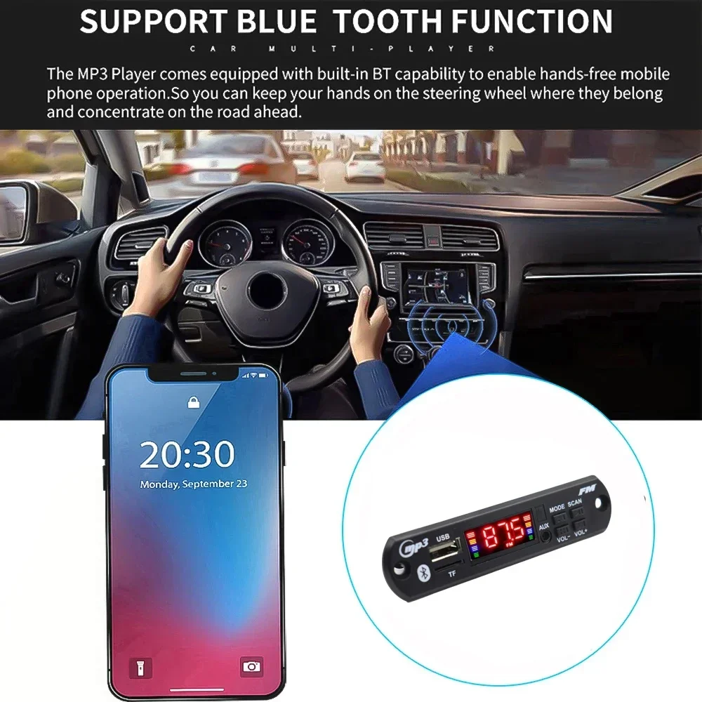 Placa decodificadora de mp3 bluetooth 5.0, 80w 50w, amplificador, reprodutor de áudio, 12v, diy, reprodutor de mp3, carro, módulo de rádio fm, tf, usb, microfone, gravação de chamada