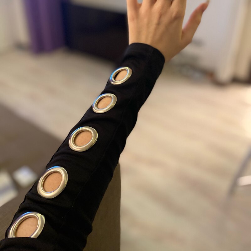Harajuku Punk Gothic Eyelet Arm Warmer Black Arm Sleeve Men Women Sport Outdoor Elbow Length Cuff Sleeves Cool Oversleeve