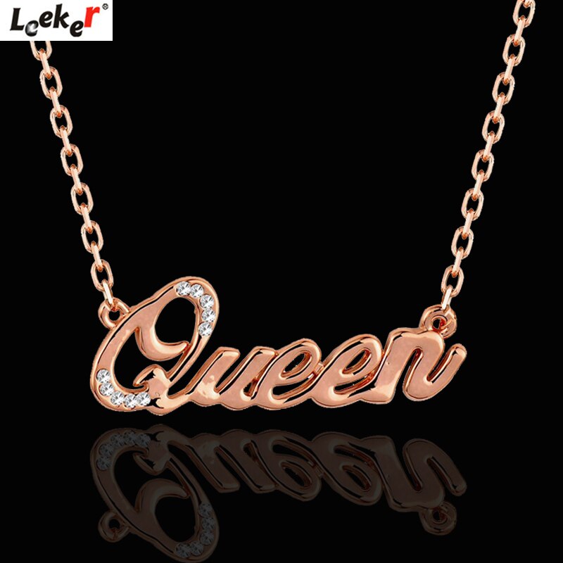 LEEKER QUEEN, collares con colgante de letra para mujeres, chicas, gargantilla de oro rosa y plata, collar de joyería personalizada 331 LK9