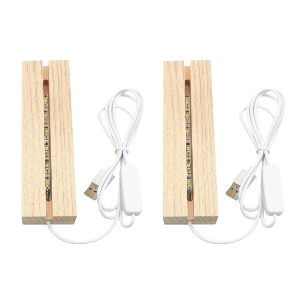 Rechthoek massief beukenhouten LED-basis voor harslamp Acrylglasplaatstandaard Houten lichtdisplaybasis DIY USB-nachtlampjebasis: Black