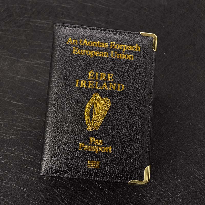 Rejse pas dækning irland kvinder pu lether pink dækning på pas rejse tegnebog gril taske til pas: Sort