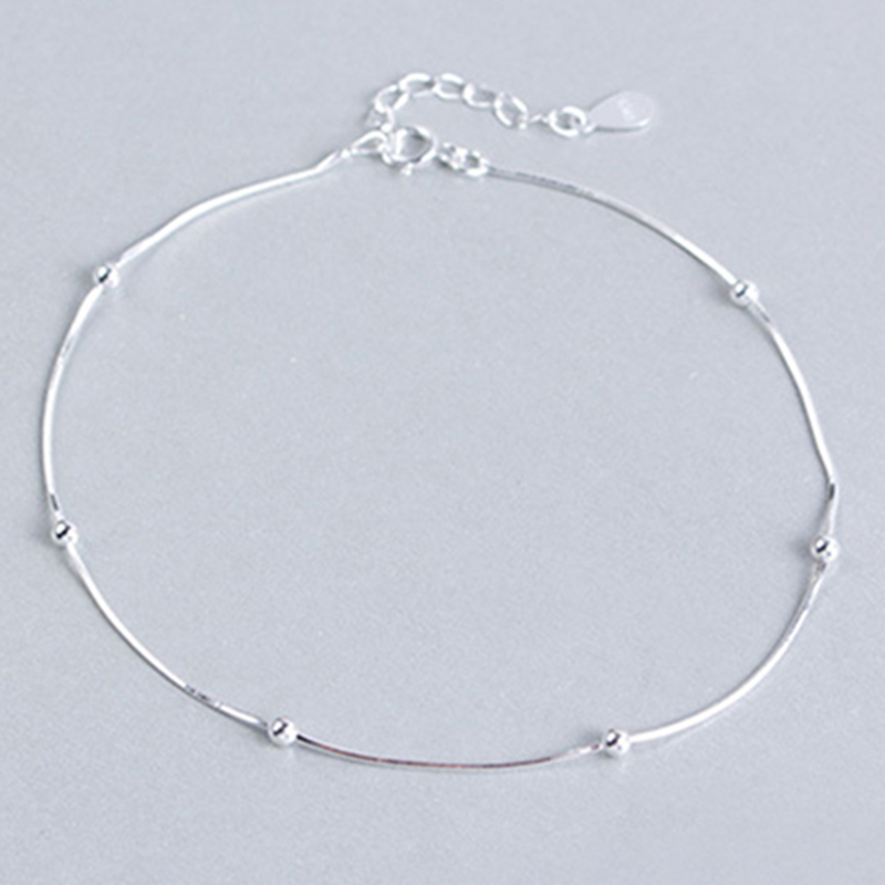 Dunne Pure Echt 925 Sterling Zilveren Kralen Curb Kettingen Enkelband Voor Vrouwen Meisjes Vriend Strand Voet Sieraden Been Armband Barefoot