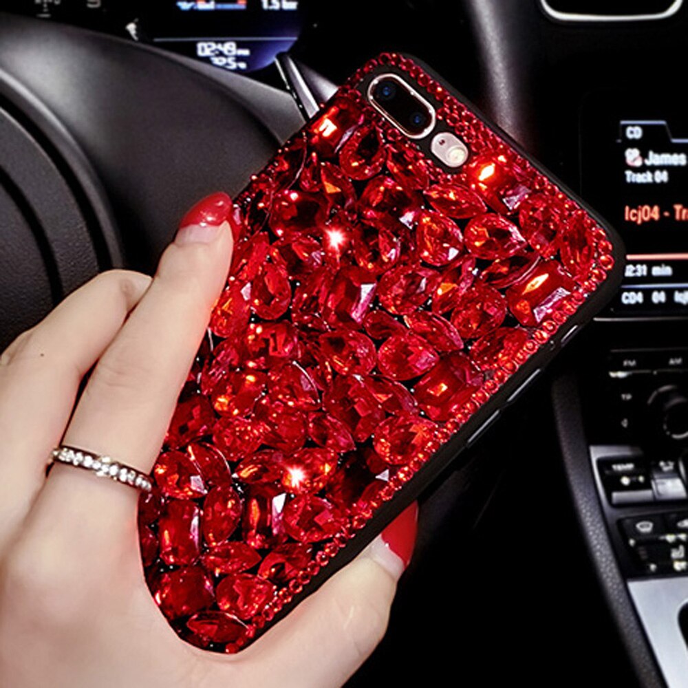 Sunjolly Rosso Casi di Diamante del Rhinestone di Bling Della Copertura Del Telefono coque per il iPhone 11 Pro Max XR XS MAX X 8/ 7, più di 6S/6 Più Casi fundas