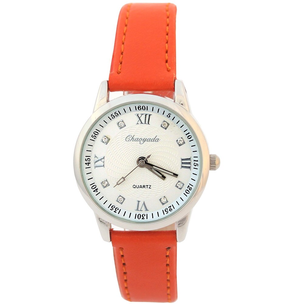 Chaoyada Art Uhren Mädchen Lederband Lernen Zeit freundlicher Uhr Studenten Quarz Armbanduhr Lässige freundlicher: Orange