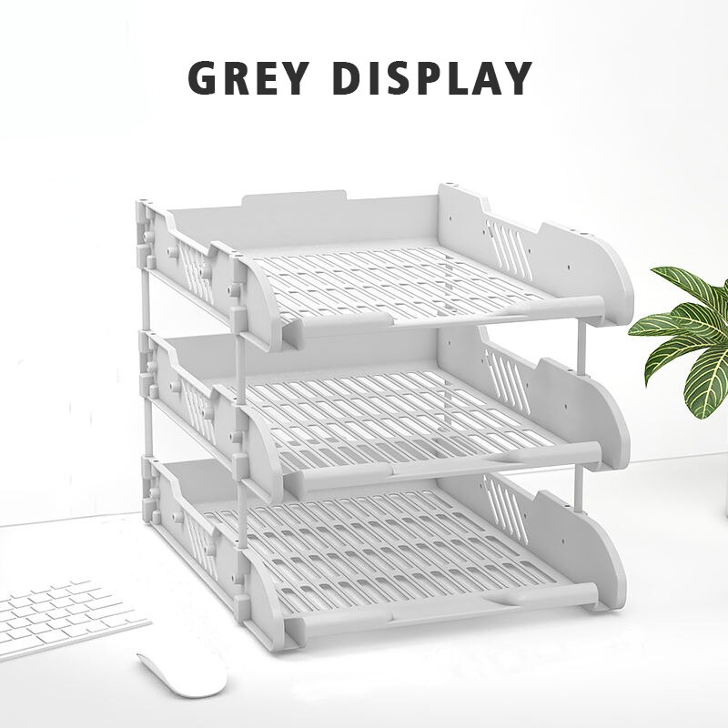 Three-layer Two-color File Tray Breathable Desktop File Rack Bookshelf Office Desktop Material Storage Supplies File Rack