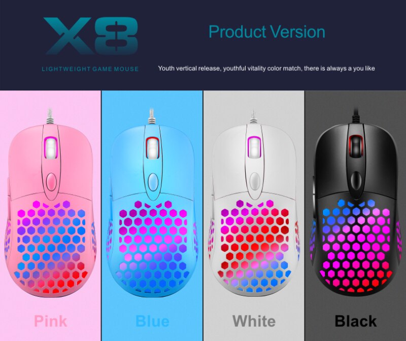 X8 Gaming Mouse Hole Mouse Wired Hollow Mouse Gaming Mouse RGB Desktop Mouse 6400 Dpi Gaming Mouse