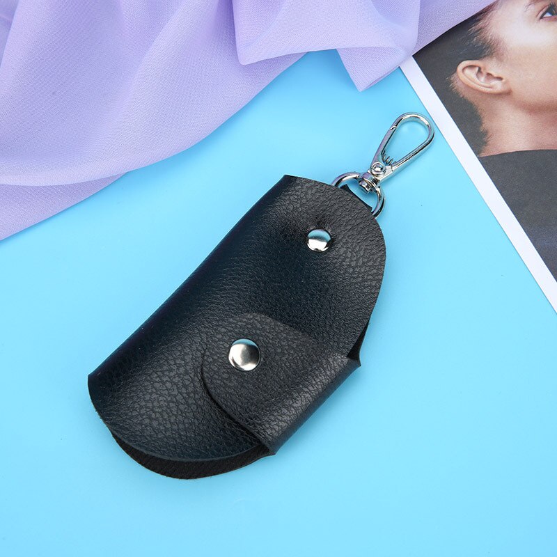 Sleutelhanger Key Holder Bag Case Draagbare Lederen Huishoudster Autosleutel Houders Unisex Wallet Cover Eenvoudige Effen Kleur Opbergtas: Black