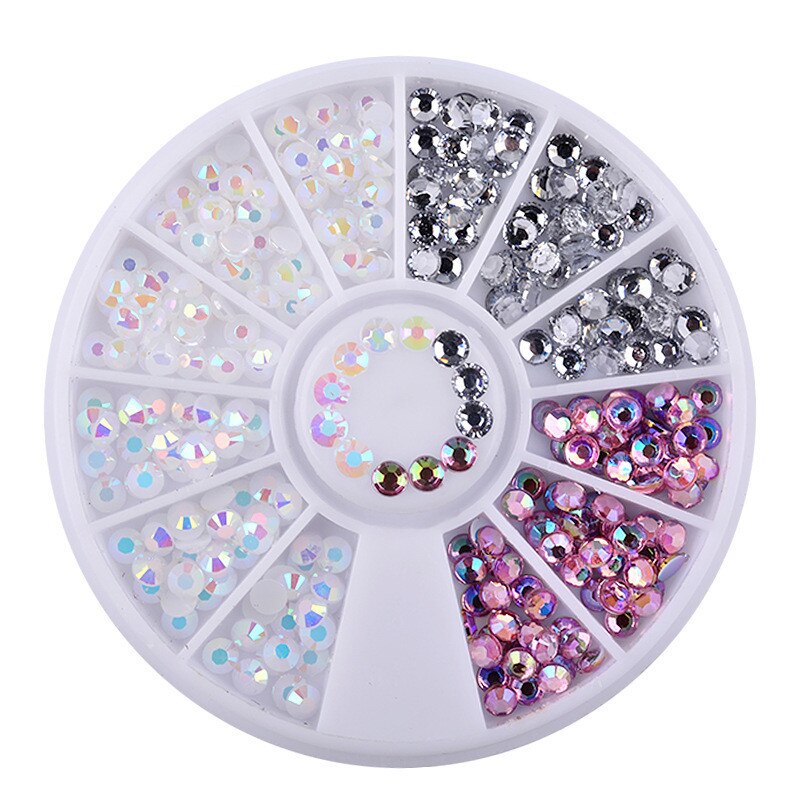 1 doos Gemengde Kleur 3D Nail Art Decoratie in Wiel Kleurrijke Nail Studs Creatieve DIY Manicure Nail Art Accessoires Nail gereedschap: Mefi046