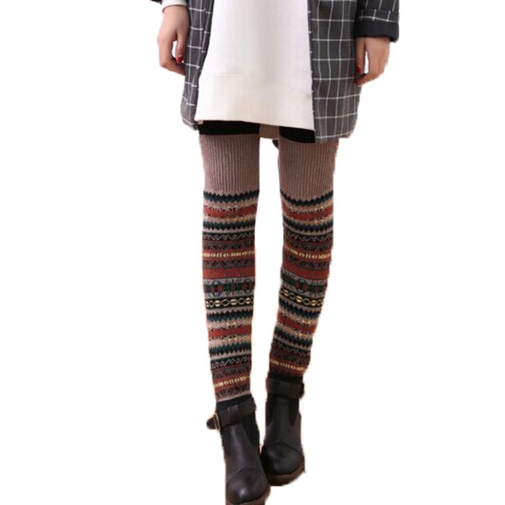 Jambières chaudes rayées pour femme, jambières au dessus du genou, tricot, couvre-jambes au Crochet, tenue de noël, hiver: D
