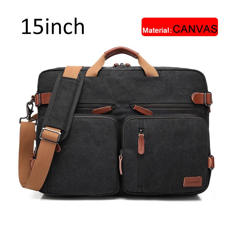 17 Inch Convertible Briefcase For Men Business Handbag Messenger Bag Casual Laptop Multifunctional Travel Bags Male: Black canvas 15 inch