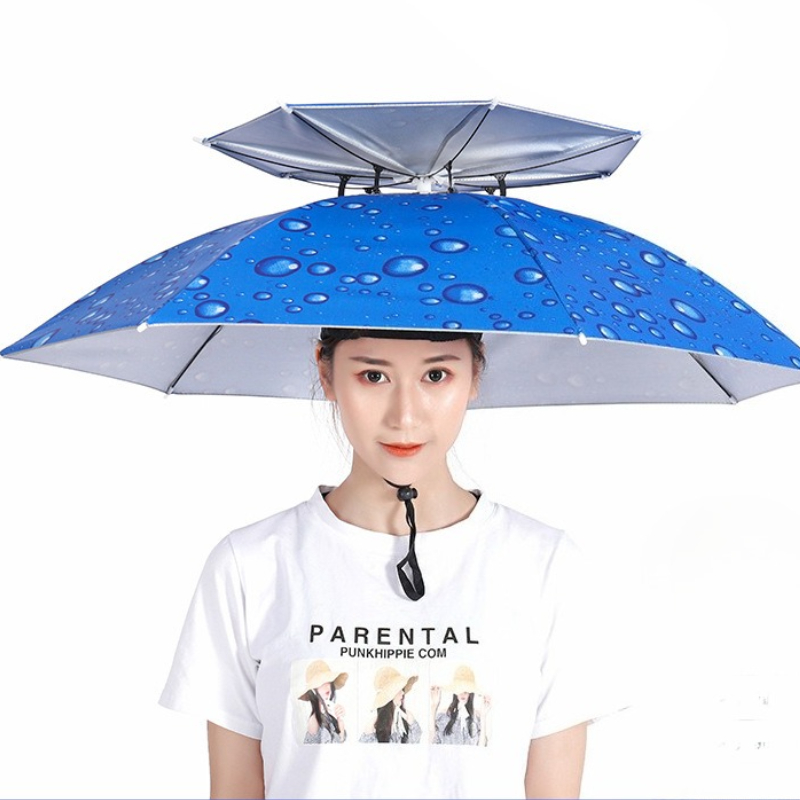 Dubbellaagse opvouwbare parapluhoed voor buiten, zonnescherm, UV-bescherming, zonnebrandcrème, waterdichte vishoed, geschikt voor buiten kamperen: Black