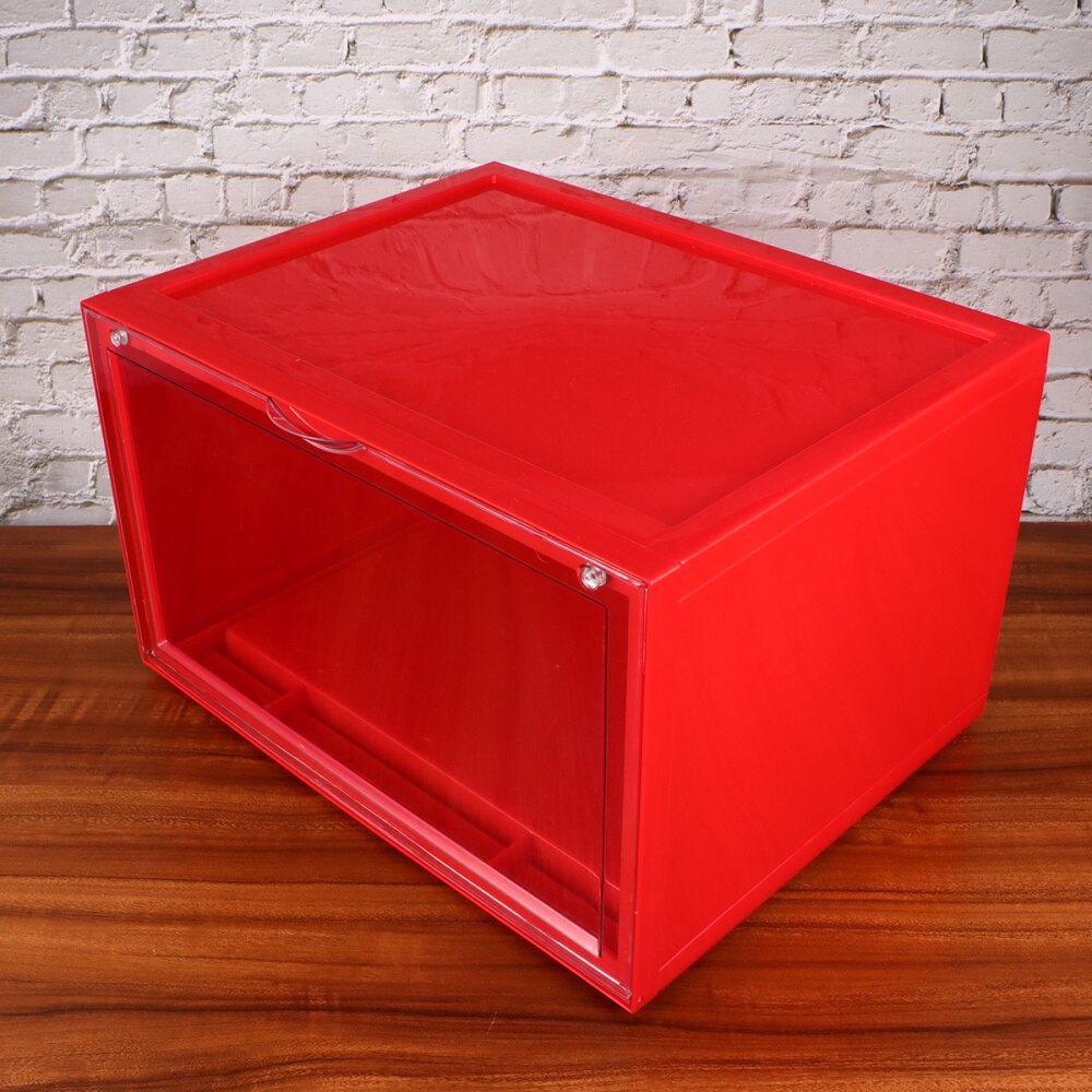 Magnetic Shoes Case Thicken Acrylic Shoes Box Flap Cover Style Shoe Storage Holder Stackable Box (Red, 36x28x22cm)