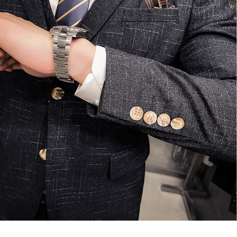 Stor størrelse 7xl (  blazer + vest + bukser) brudgom brudekjole mørk plaid klassisk retro herre #39 ;s formelt forretningssæt i tre dele