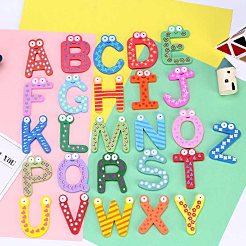 26 English Alphabet Wall Stickers 3D Wooden Letter Refrigerator Sticker for Kids Bedroom DIY Home Decoration Accessories