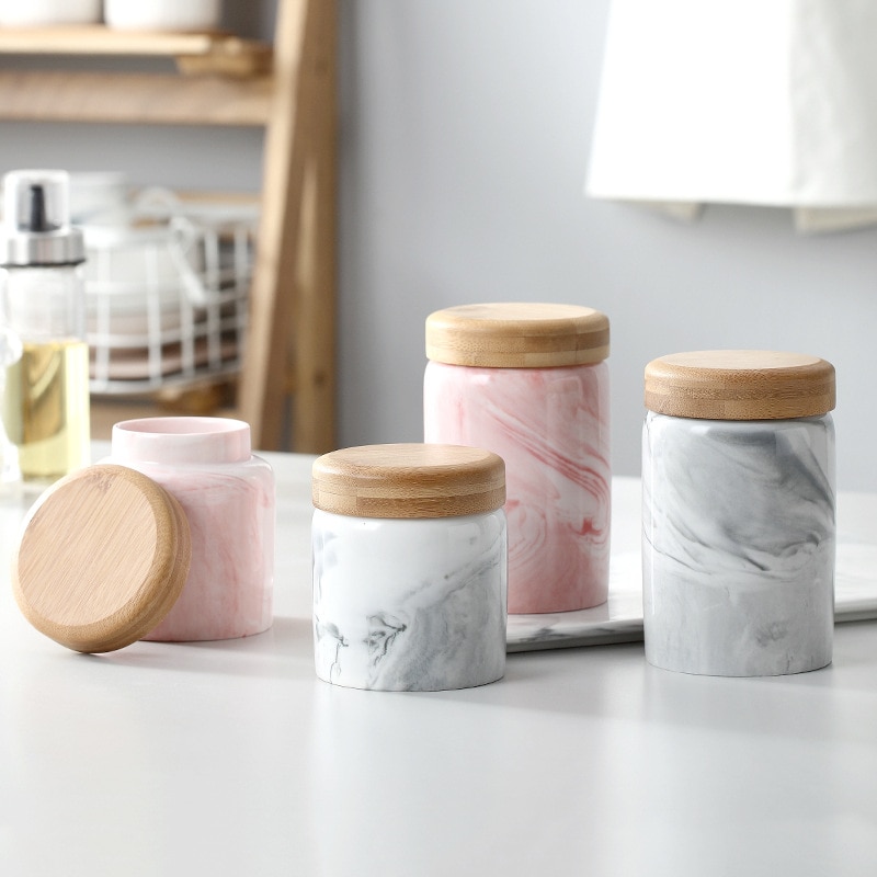 Marmor keramisk matte lagring krukke med lufttett forsegling bambus lokk porselen kaffe te caddie container flaske tank til krydder