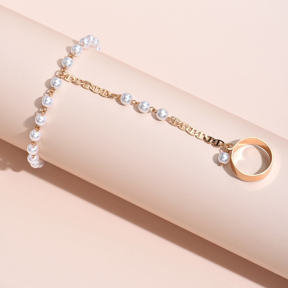 Nachahmung Perle Armbinde Verbunden Gold Breiten Ring Schmuck Weibliche Finger Handgelenk Kette Verknüpfung Hand nutzbar machen Armreif Zubehör