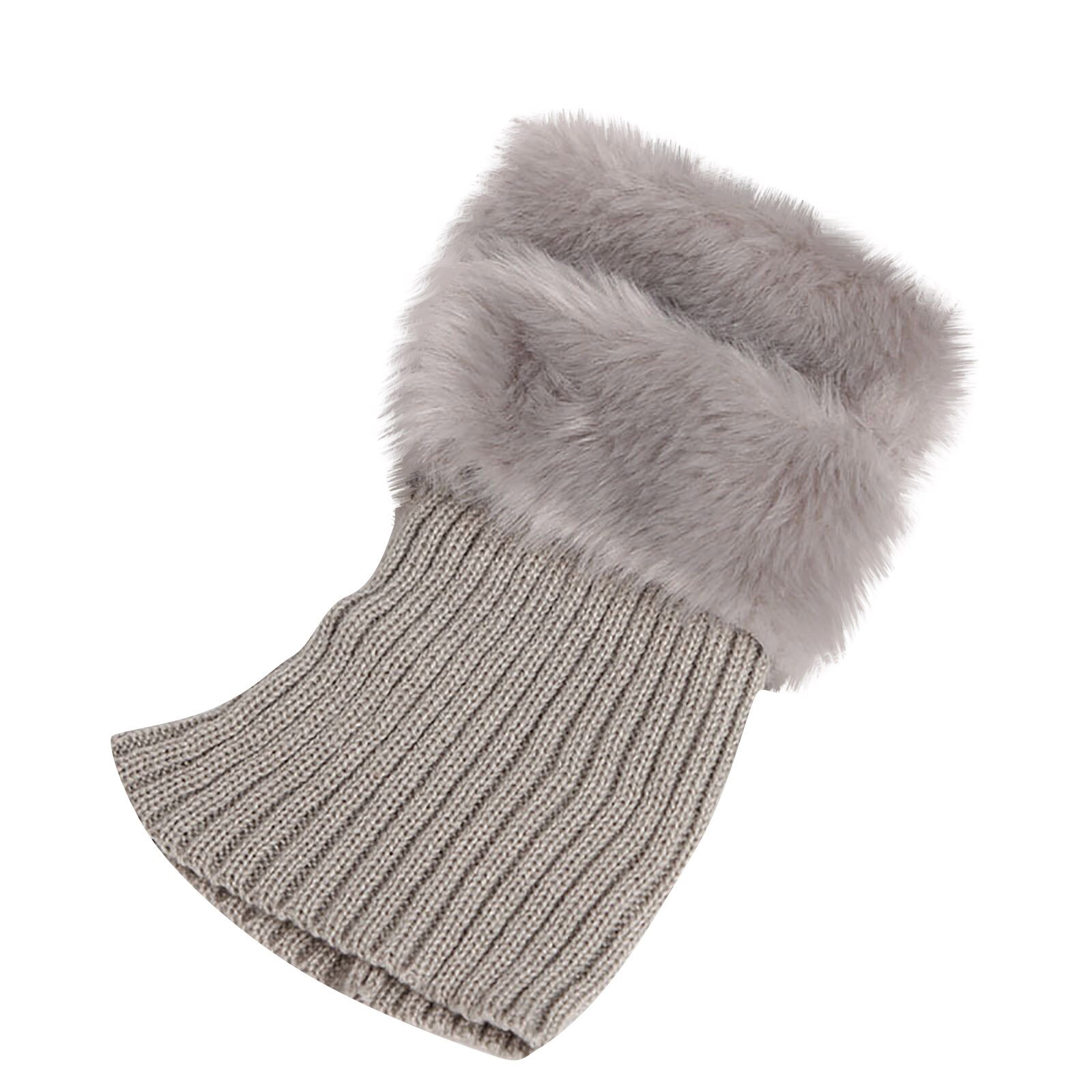 Frauen Mädchen Winter Verdicken Plüsch Stiefel Manschette Rippen Gestrickte Kurze Beinlinge Einfarbig Häkeln Gamaschen Deckel Socken 2 Paare: grau