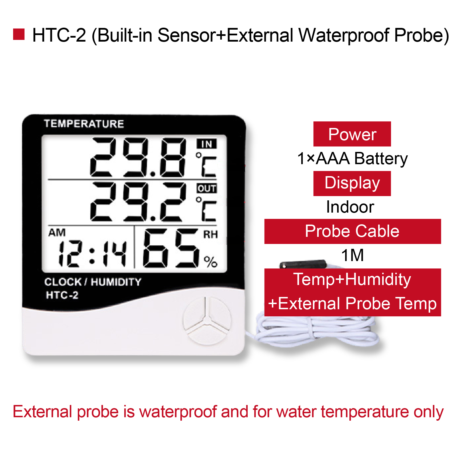 Hög precision htc -1 htc -2 termometer hygrometer med extern sond temperatur- och fuktighetsmätare för industriellt växthus: Silver-