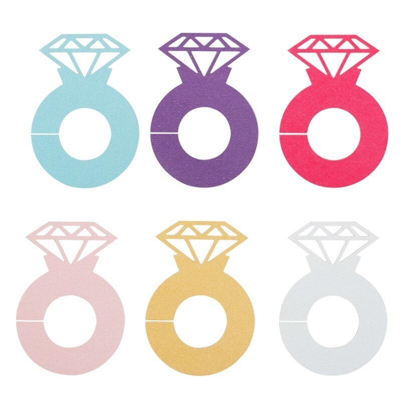 50pcs Diamond Ring Wedding Wine Cup Paper Card Table Decor Engagement Shower Bachelorette Party DecorationTool