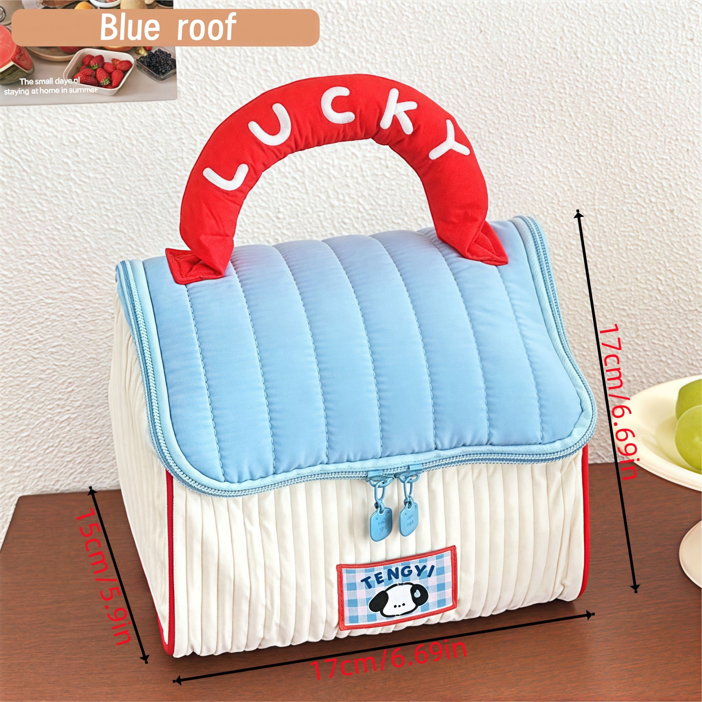 Cartoon pattern cute hut handbag girls large capacity cosmetic organizer portable handheld travel toiletry bag: SKY BLUE