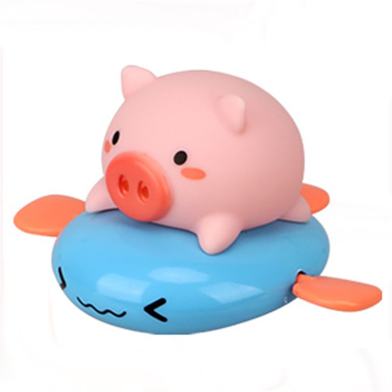 Funny Pigs On Fish Nose Sprays Water Novelty Bath Toy Pool For Baby Shower Clockwork Dabbling Toys Kids Play Water Bath Time: Deep Blue