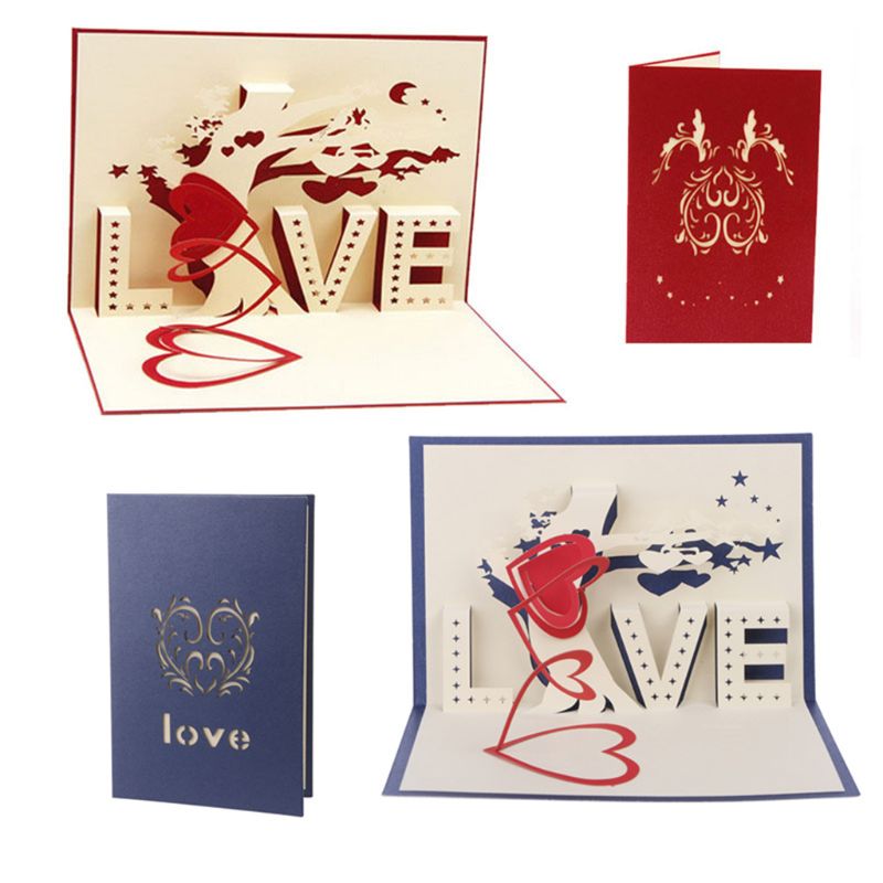3D Up Cards Love Tree Heart Valentine Lover Happy Birthday Greeting Card QX2E