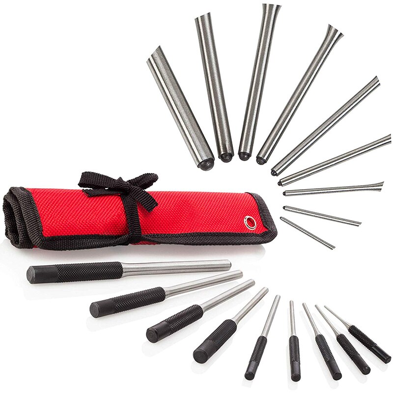 9Pcs Roll Pin Punch Set Gun Bolt Catch Roll Up Case Tool Kit With Double-Faced Soft Rubber Mallet Hammer