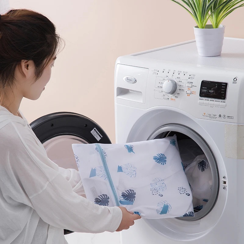 Palmbladprint Mesh waszak met ritssluiting Junglepatroon Tropische stijl Herbruikbare wasmachine Lingerieopslag Milieuvriendelijk