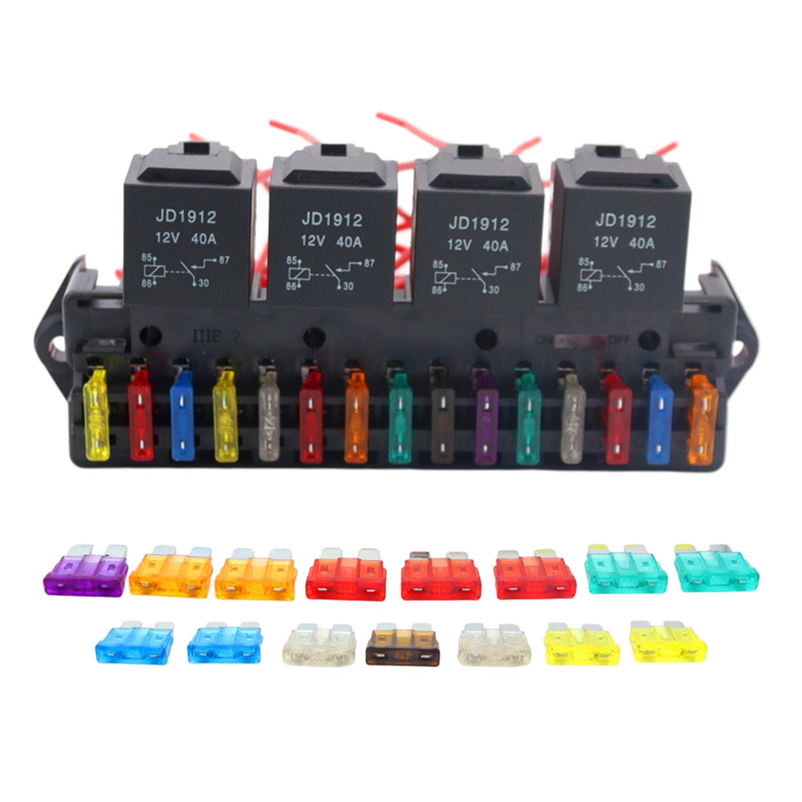 15 Way Car Fuse Box Block Holder W/ Relay Harness Assembly Control Box Fit for Marine Boat