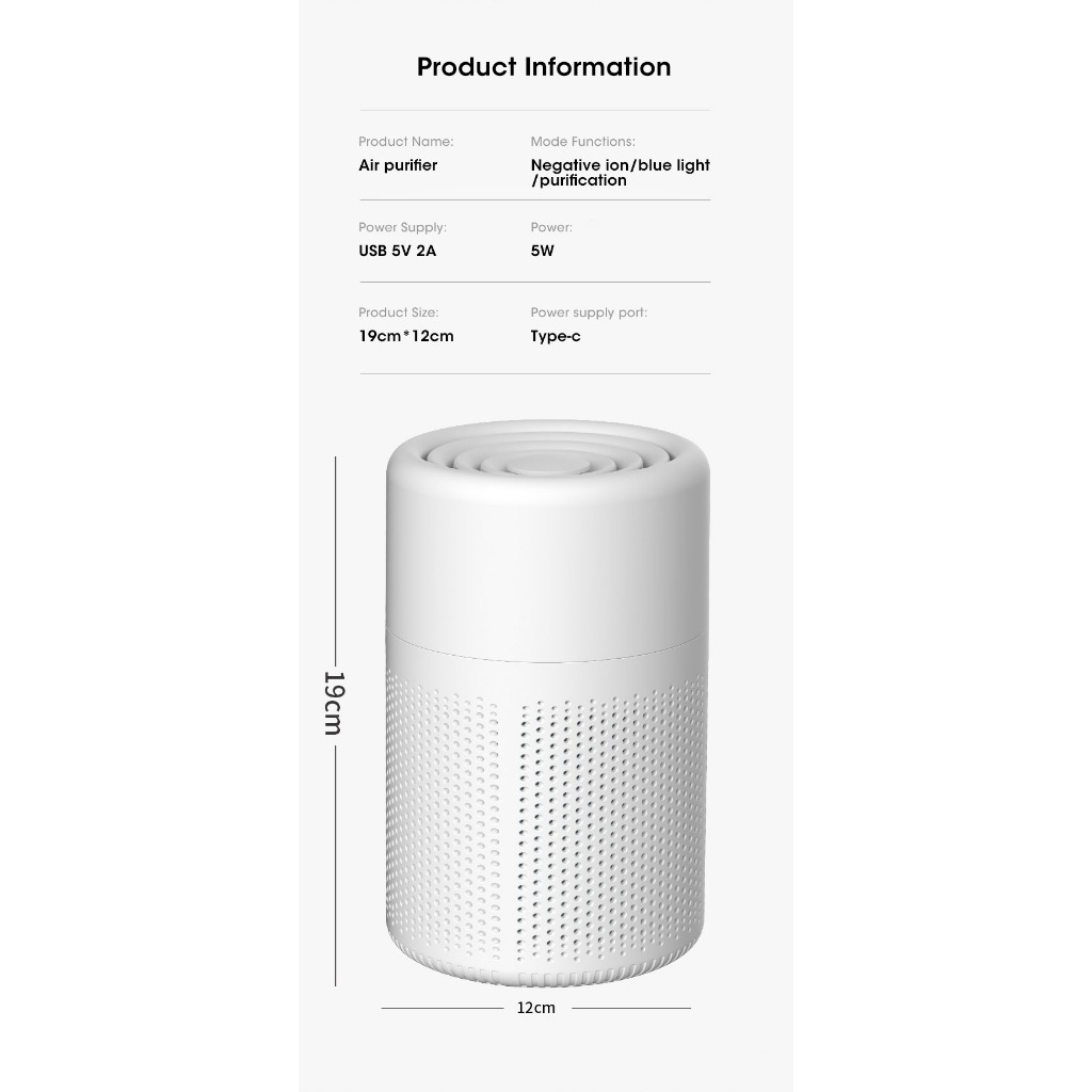 Desktop Air Purifier HEPA Filtered Air Purified Air with Fragrance Negative Ion Purifier with Aromatherapy function