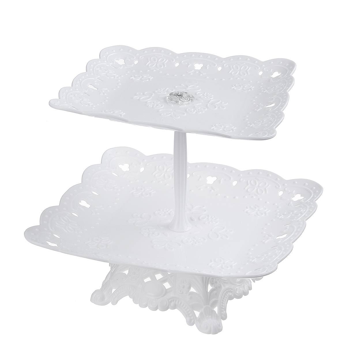 2/3 Tier Cake Stand Afternoon Tea Wedding Plates Party Tableware Bakeware Plastic Tray Dessert Display Rack Cake Decor Ornaments: 2 Tiers Square