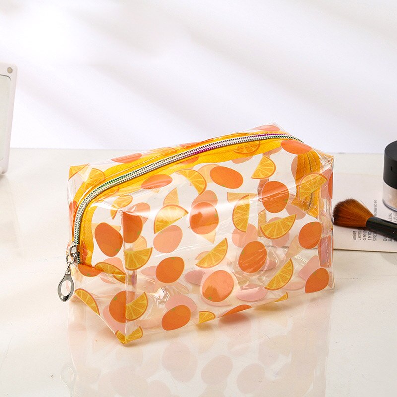 Bolsas transparentes de almacenamiento de cosméticos, bolsas de maquillaje impermeables de PVC para frutas, neceser de lavado, bolsa organizadora de belleza para almacenamiento de viaje: Orange