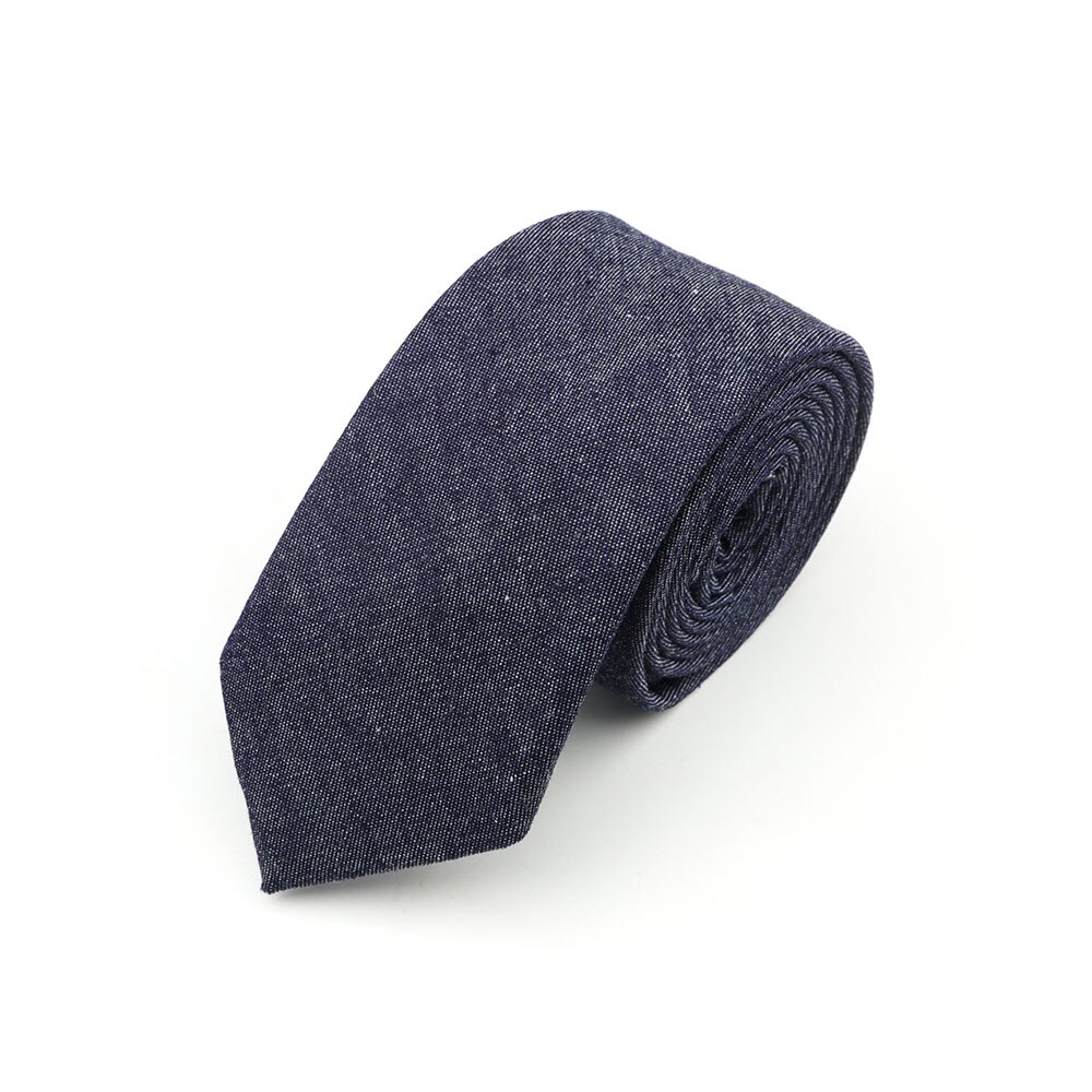 Cotton Denim Ties Men's Black Blue Solid Color Tie Narrow 6cm Width Necktie Slim Skinny Cravate Thick Business Neckties: 4