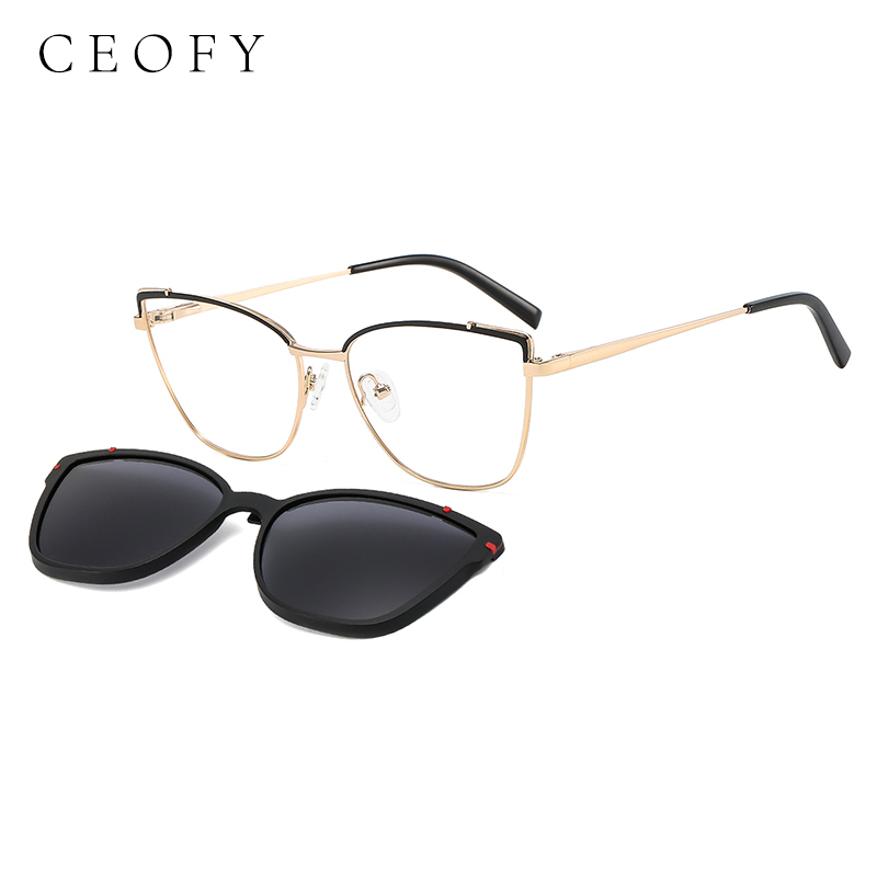 CEOFY – lunettes de soleil rétro polarisées en métal œil de chat pour femmes, monture de lunettes optique pour myopie, Prescription avec Clip,