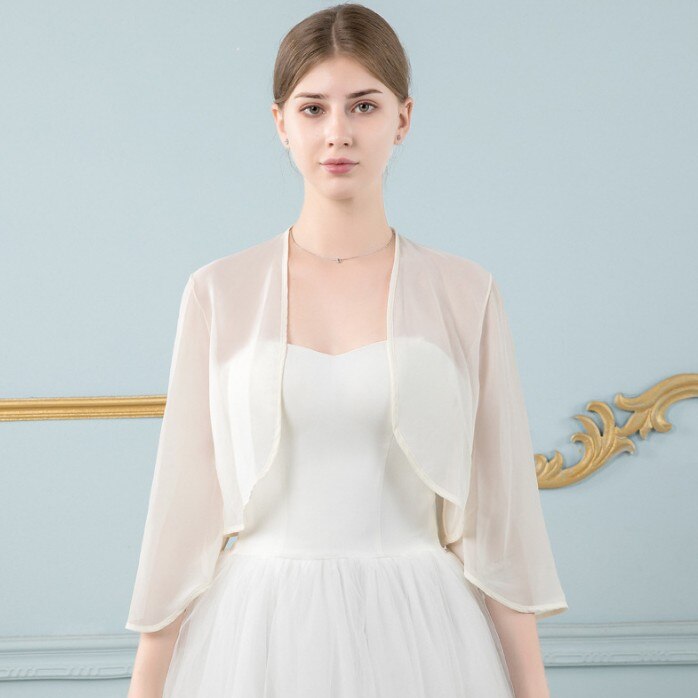 Champagner verrotten schwarz rosa grau Hochzeit Jacken wickelt Chiffon zucken Braut Bolero Jacke Mantel 3/4 Länge kappe Hülse Frauen Belero: Champagner