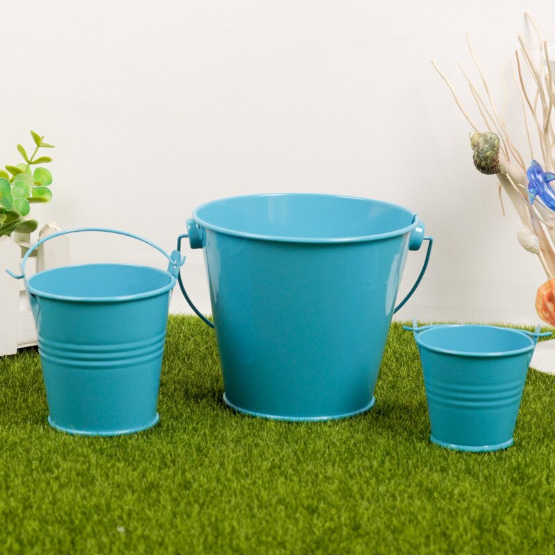 3PCS Small Metal Buckets Tinplate Mini Bucket Flower Pots Home Decoration Iron Planters Wedding Party Planters Flower Pot Decor: 3PCS Lake Blue