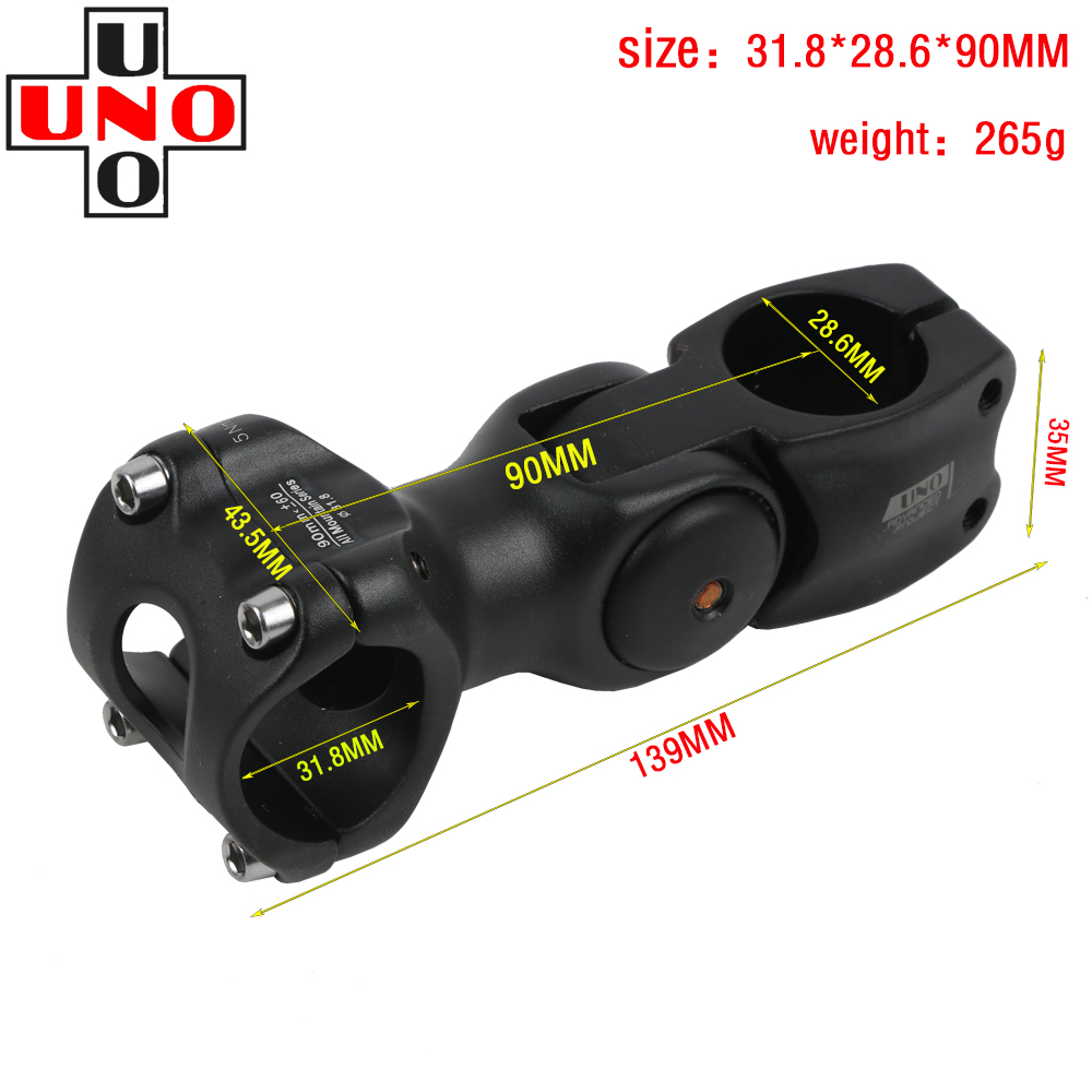UNO Aluminium Adjustable Bike Stem Riser 25.4/31.8mm Handlebar 90mm 110mm 120MM 130MM Stem for MTB Road City Bike Bicycle part: 31.8X90MM Black