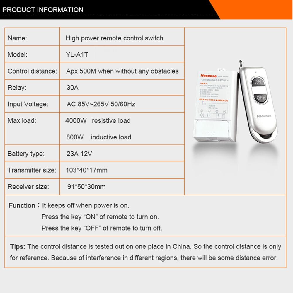 200M 220V Long Distance One Way Remote Control Power Switch 3000W High Power Wireless Switch with Remote Control