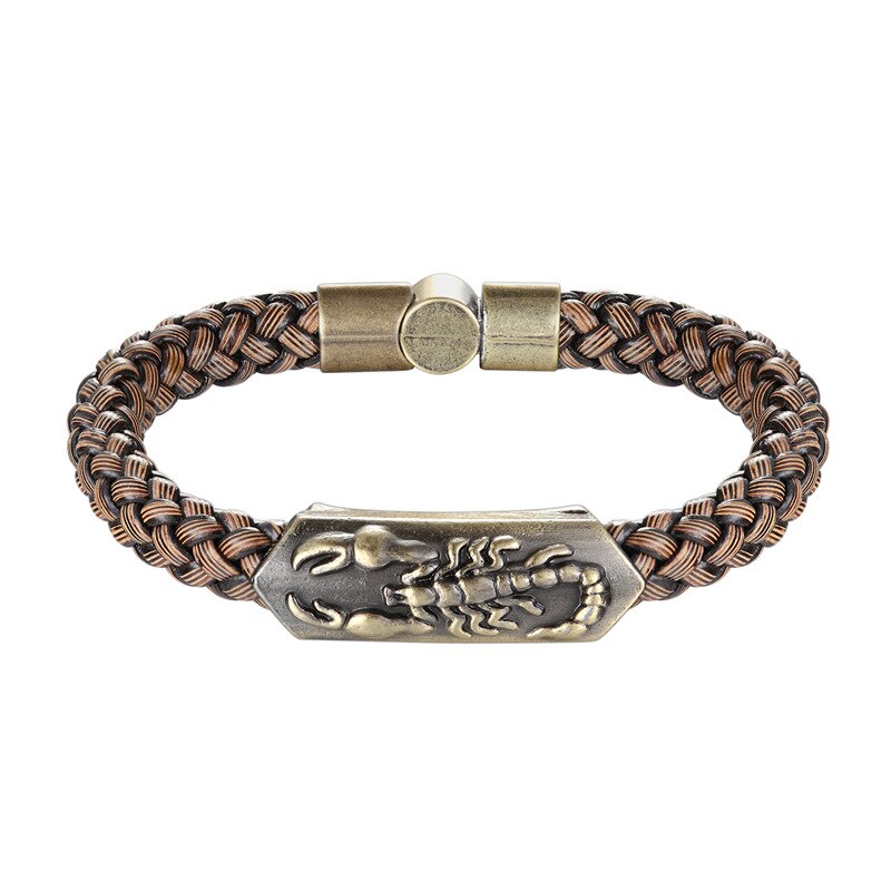 Punk Animal Bracelets Bronze Scorpion Pattern Black Brown Leather Cuff Bangles for Men Women Magnetic Buckle Bracelet Jewelry