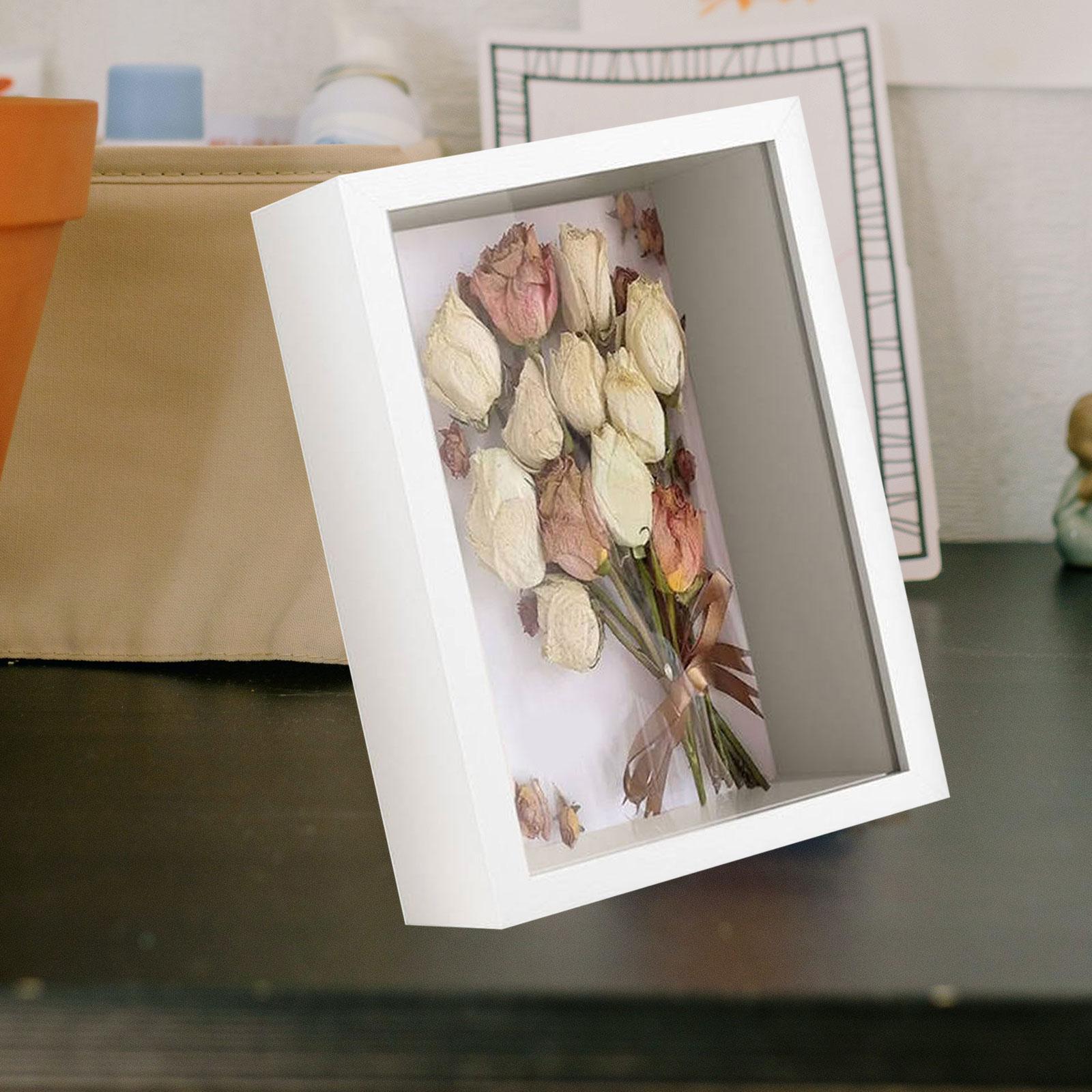 Cadre de boîte d'ombre bricolage, profondeur intérieure de 5cm, mur et brittop, présentoir pour gérer les billets d'œuvres d'art, Keepplex Flower: WHITE