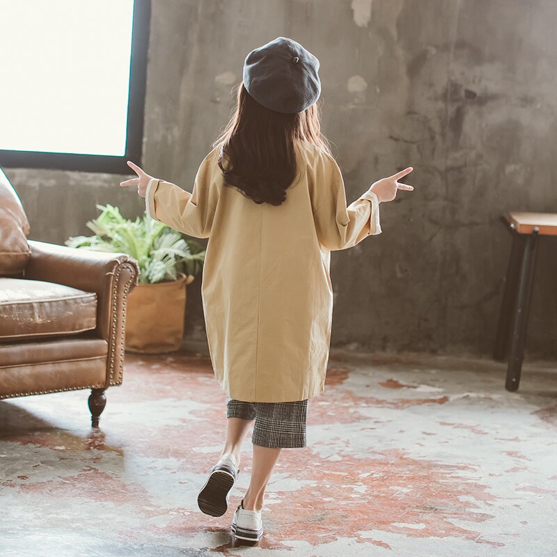 DZIECKO Baby Meisjes Trenchcoat Lente Kinderen Lange Mouw Jassen Met Sjaal Kids Bovenkleding Solid Baby Meisjes Bovenkleding Geul