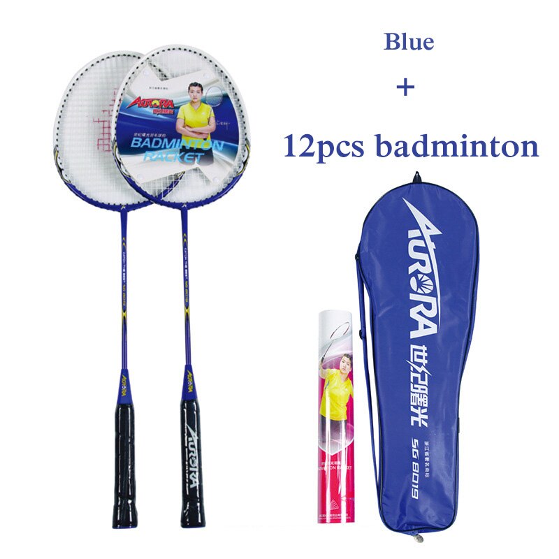 AURORA 2pcs/Set 3U Badminton Racket Adult Children Competition Training Racket for Outdoor Training Sports Beginner Enthusiasts: Blue Set